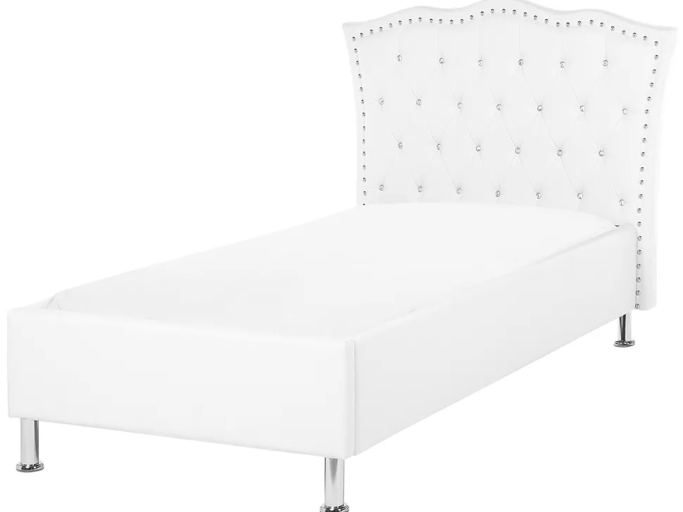 Cama De Solteiro Em Pele Sintetica Branca 90 X 200 Cm Metz