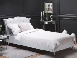 Cama De Solteiro Em Pele Sintetica Branca 90 X 200 Cm Metz