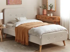 Cama De Solteiro Em Tecido Creme Claro 90 X 200 Cm Rennes