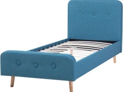 Cama De Solteiro Em Tecido Azul Escuro 90 X 200 Cm Rennes