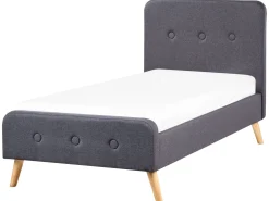 Cama De Solteiro Em Tecido Cinzento Escuro 90 X 200 Cm Rennes