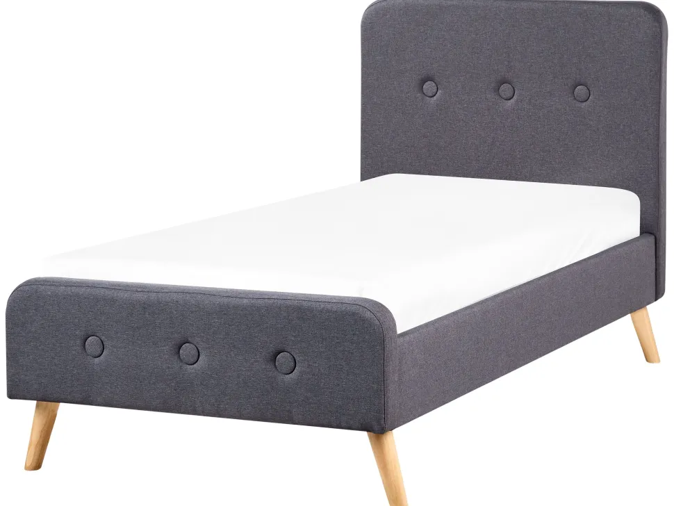 Cama De Solteiro Em Tecido Cinzento Escuro 90 X 200 Cm Rennes