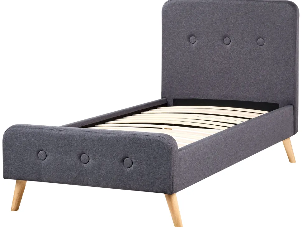 Cama De Solteiro Em Tecido Cinzento Escuro 90 X 200 Cm Rennes