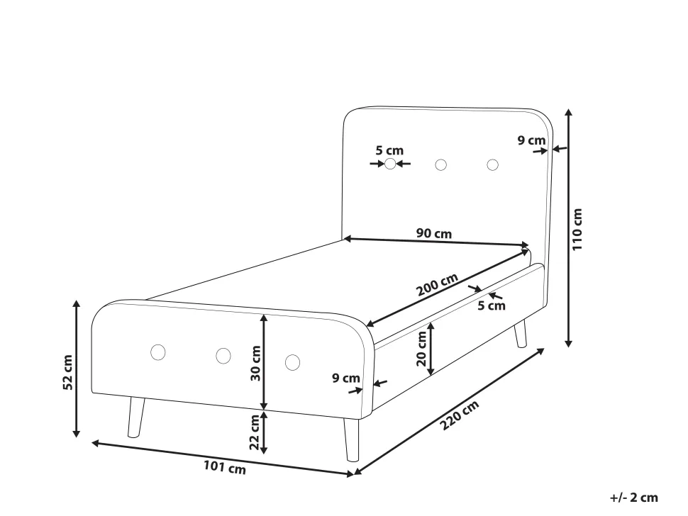 Cama De Solteiro Em Tecido Cinzento Escuro 90 X 200 Cm Rennes