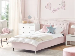 Cama De Solteiro Em Veludo Rosa Pastel 90 X 200 Cm Metz