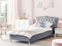 Cama De Solteiro Em Veludo Cinzento 90 X 200 Cm Metz