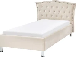 Cama De Solteiro Em Veludo Creme 90 X 200 Cm Metz