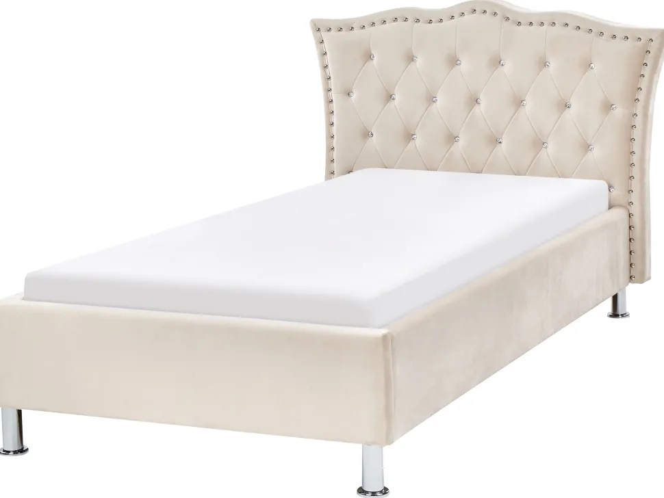 Cama De Solteiro Em Veludo Creme 90 X 200 Cm Metz