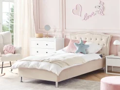 Cama De Solteiro Em Veludo Creme 90 X 200 Cm Metz