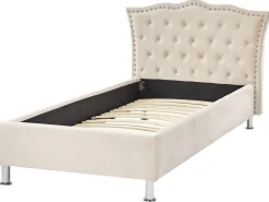 Cama De Solteiro Em Veludo Creme 90 X 200 Cm Metz