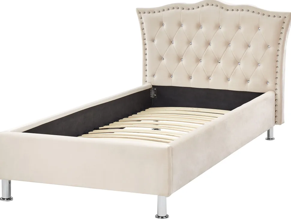 Cama De Solteiro Em Veludo Creme 90 X 200 Cm Metz