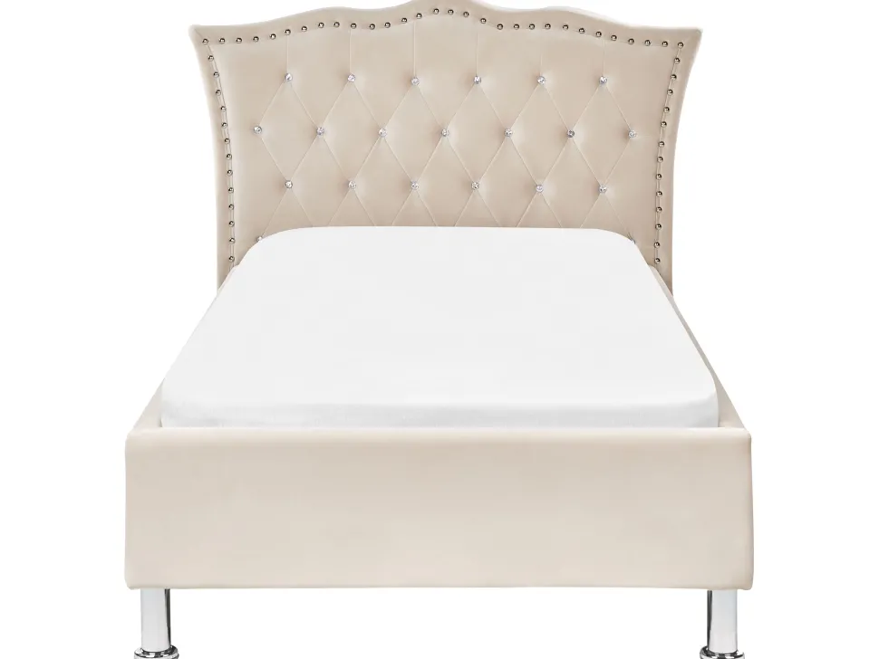 Cama De Solteiro Em Veludo Creme 90 X 200 Cm Metz