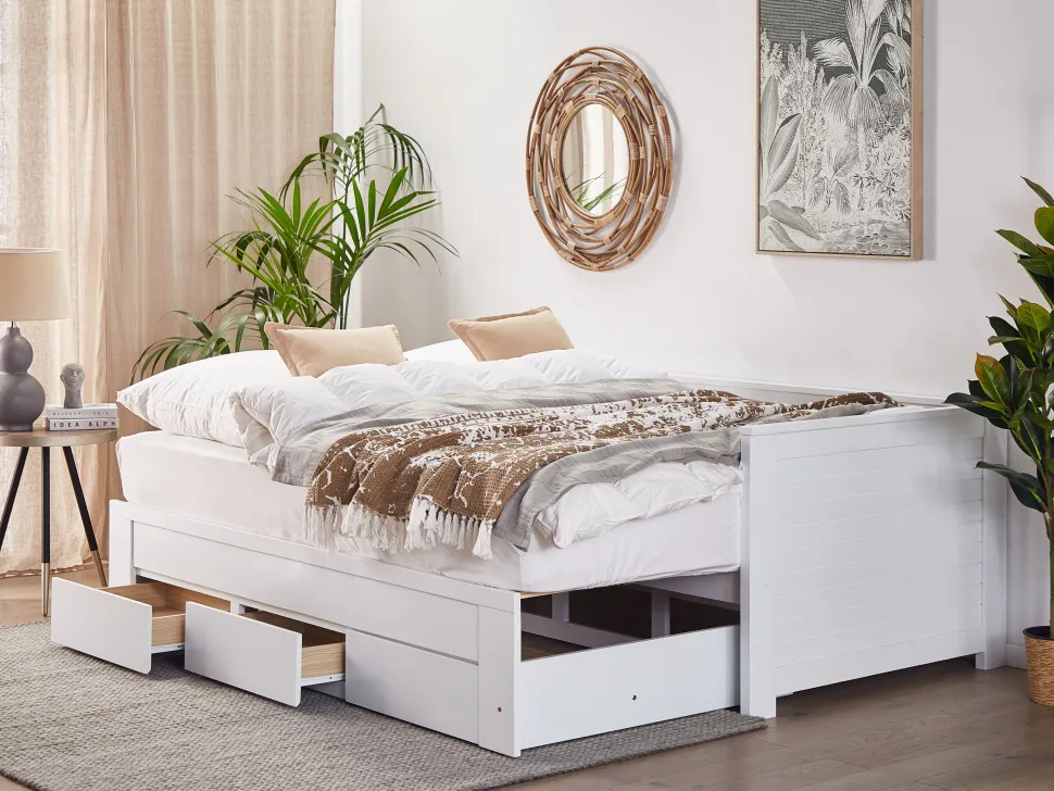 Cama Dupla Com Arrumação Em Madeira Branca 90/180 X 200 Cm Cahors