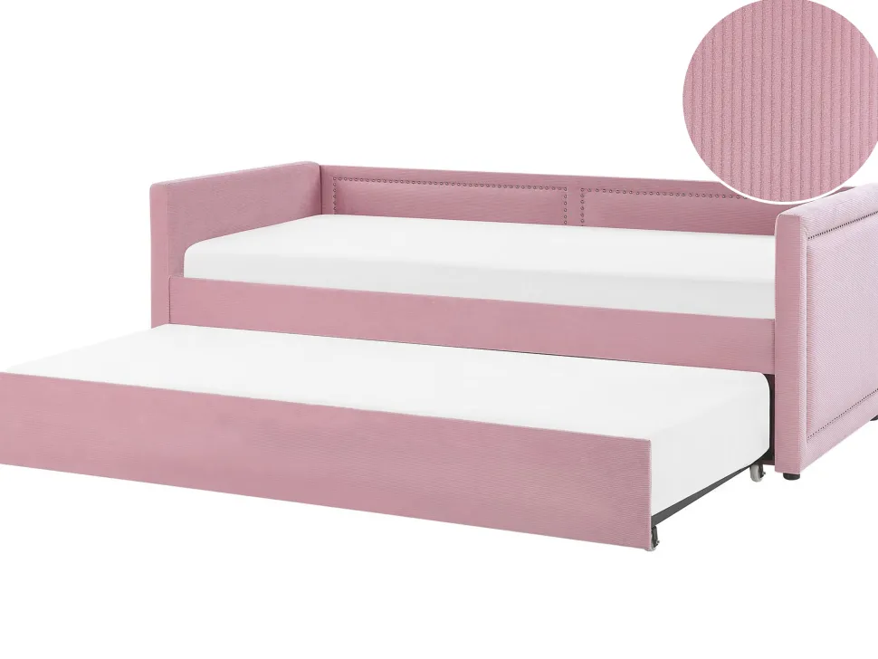 Cama Dupla Em Bombazine Rosa 90 X 200 Cm Mimizan