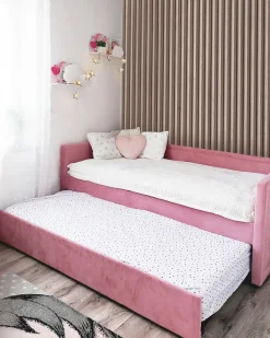 Cama Dupla Em Bombazine Rosa 90 X 200 Cm Mimizan