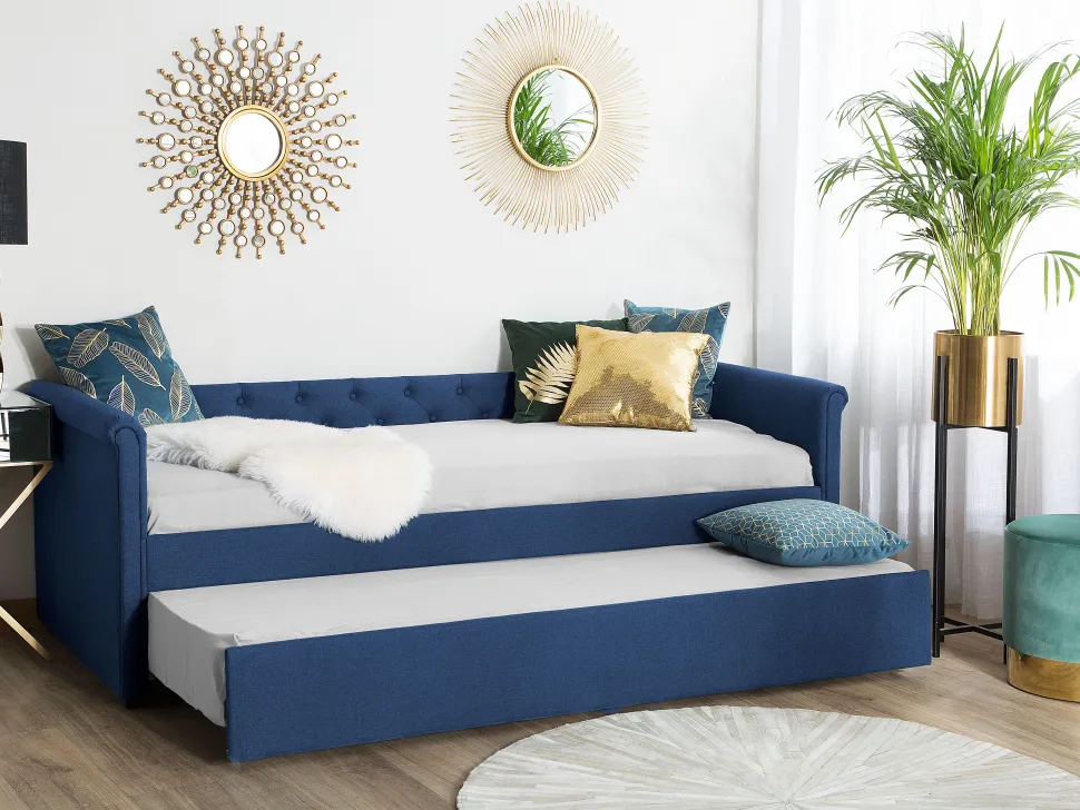 Cama Dupla Em Tecido Azul Marinho 80 X 200 Cm Libourne