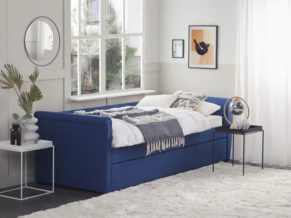 Cama Dupla Em Tecido Azul Marinho 80 X 200 Cm Libourne