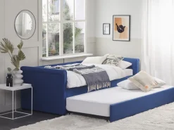 Cama Dupla Em Tecido Azul Marinho 80 X 200 Cm Libourne