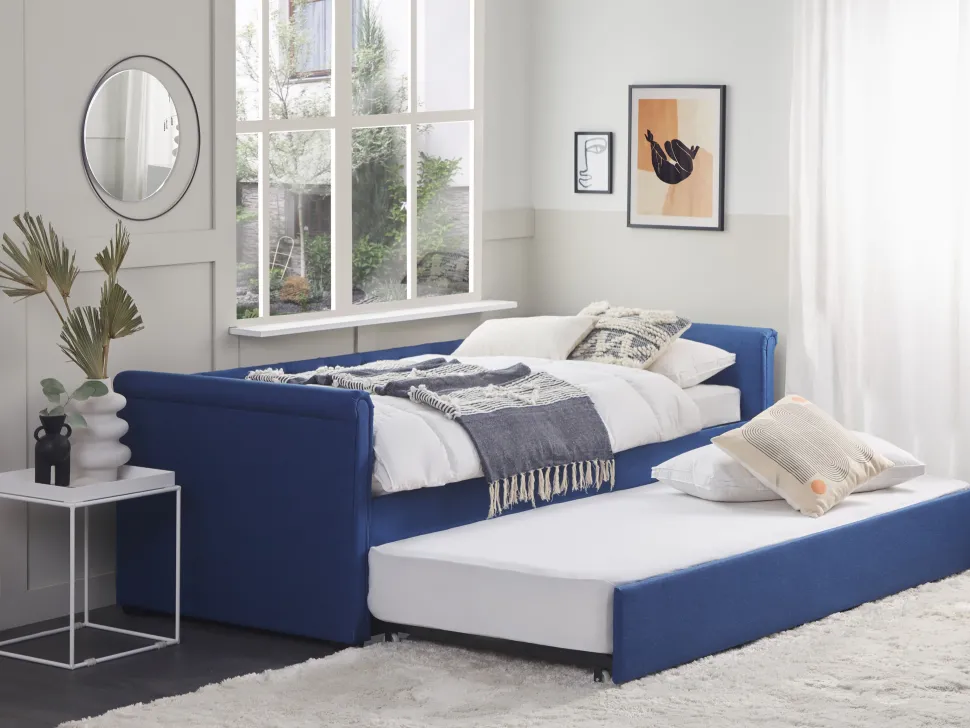 Cama Dupla Em Tecido Azul Marinho 80 X 200 Cm Libourne