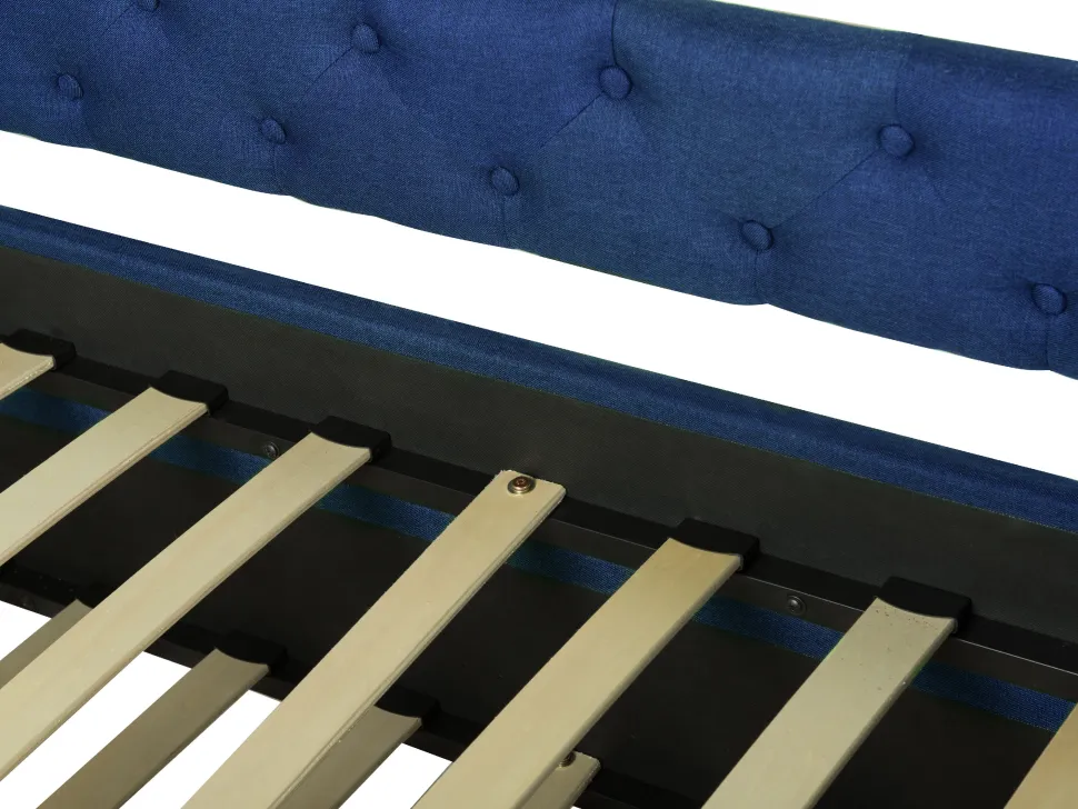 Cama Dupla Em Tecido Azul Marinho 80 X 200 Cm Libourne