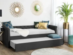 Cama Dupla Em Tecido Cinzento Escuro 80 X 200 Cm Libourne
