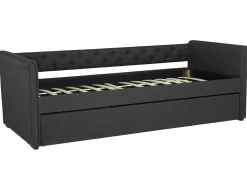 Cama Dupla Em Tecido Cinzento Escuro 80 X 200 Cm Libourne