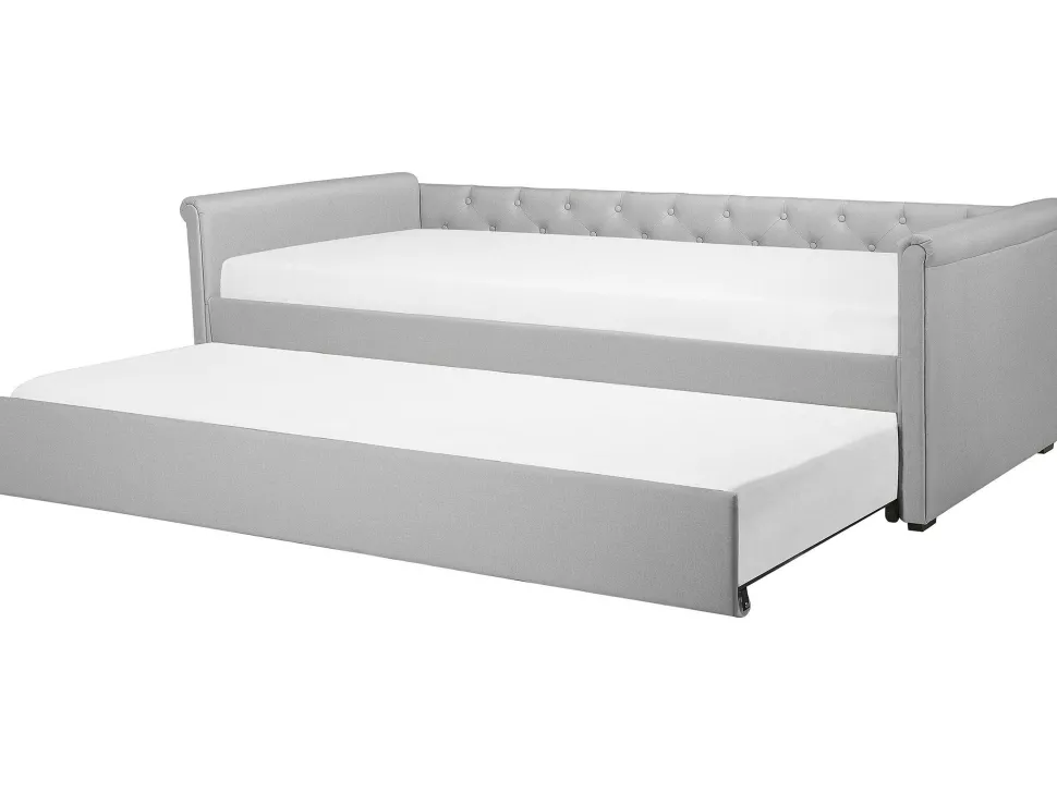 Cama Dupla Em Tecido Cinzento Claro 80 X 200 Cm Libourne