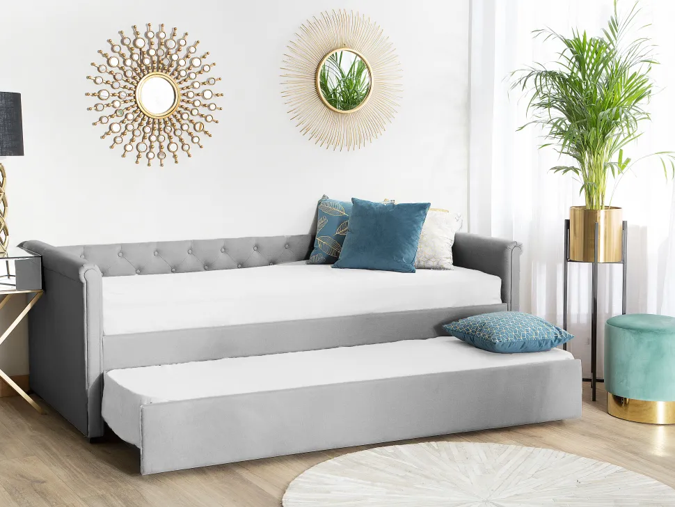 Cama Dupla Em Tecido Cinzento Claro 80 X 200 Cm Libourne