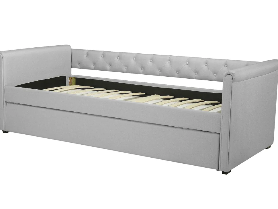 Cama Dupla Em Tecido Cinzento Claro 80 X 200 Cm Libourne