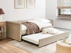 Cama Dupla Em Tecido Creme 90 X 200 Cm Libourne