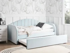 Cama Dupla Em Veludo Azul Claro 90 X 200 Cm Eyburie