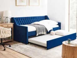 Cama Dupla Em Veludo Azul Marinho 90 X 200 Cm Montargis