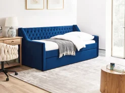 Cama Dupla Em Veludo Azul Marinho 90 X 200 Cm Montargis