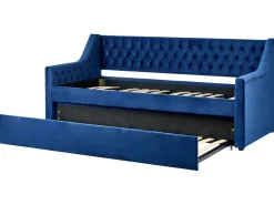 Cama Dupla Em Veludo Azul Marinho 90 X 200 Cm Montargis