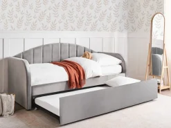 Cama Dupla Em Veludo Cinzento 90 X 200 Cm Eyburie
