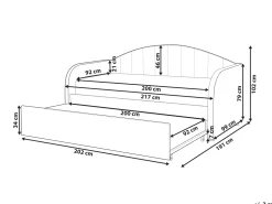 Cama Dupla Em Veludo Cinzento 90 X 200 Cm Eyburie