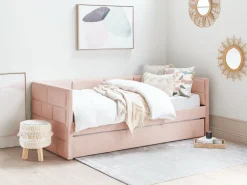 Cama Dupla Em Veludo Rosa Pastel 90 X 200 Cm Chavonne