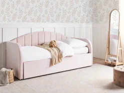 Cama Dupla Em Veludo Rosa Pastel 90 X 200 Cm Eyburie