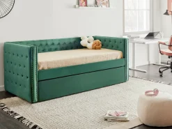 Cama Dupla Em Veludo Verde Esmeralda 90 X 200 Cm Gassin