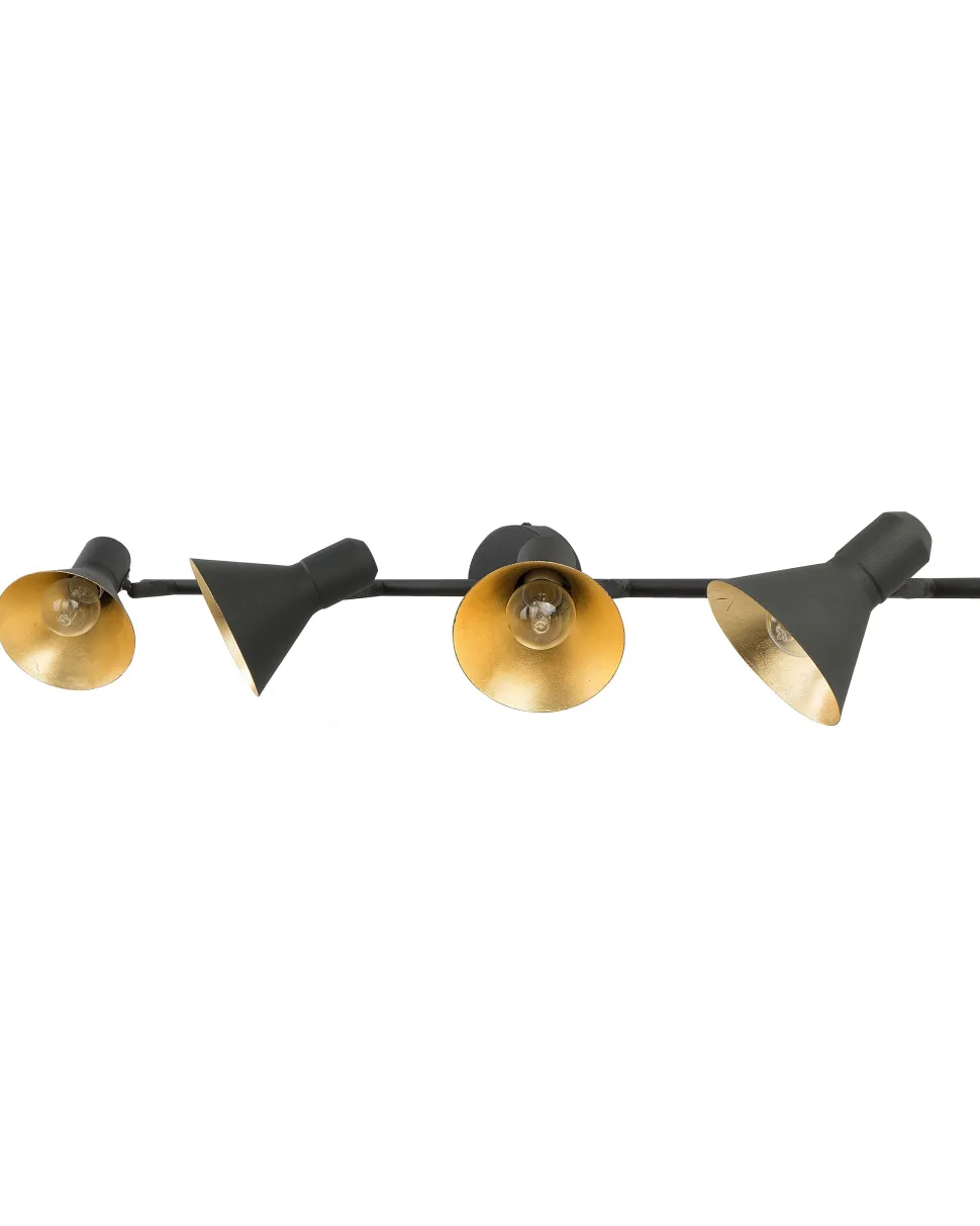 Candeeiro 4 Luzes De Parede Ou Teto Em Metal Preto E Dourado Mersey Iv