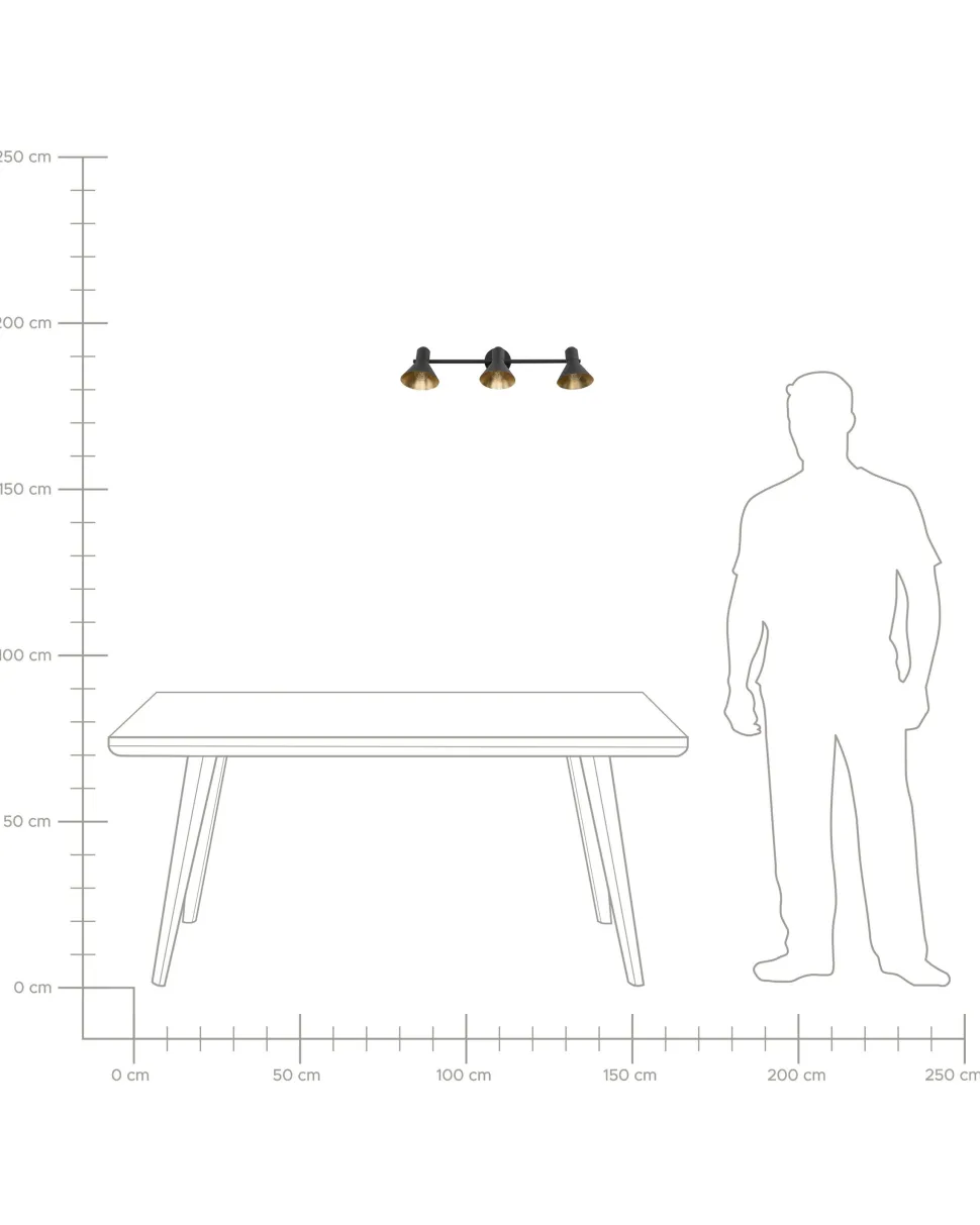 Candeeiro 3 Luzes De Parede Ou Teto Em Metal Preto E Dourado Mersey Ill