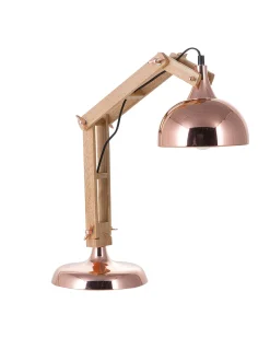 Candeeiro De Mesa Articulado Em Metal Cor De Cobre E Madeira Salado