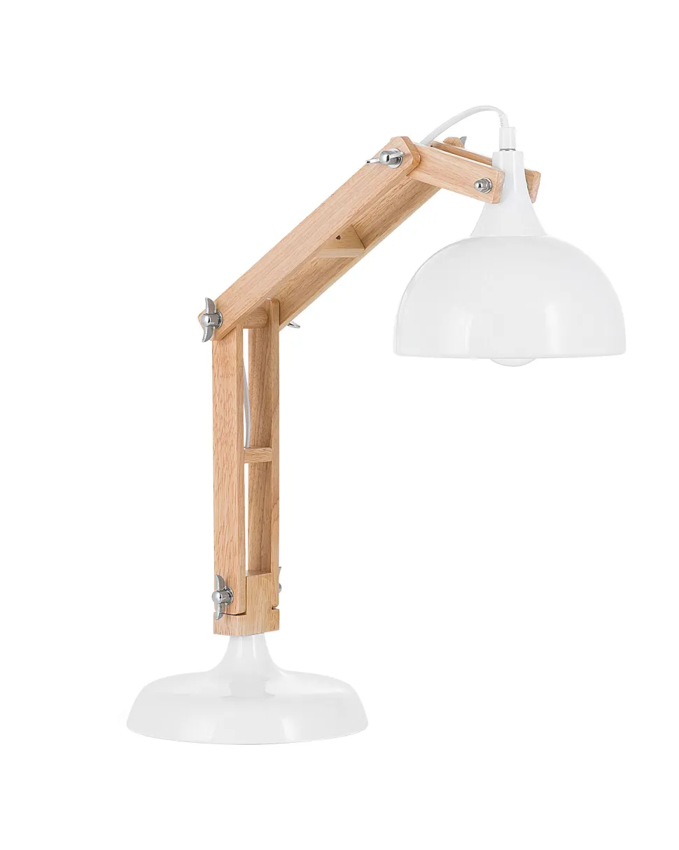 Candeeiro De Mesa Articulado Em Metal Branco E Madeira Salado