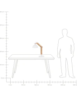 Candeeiro De Mesa Articulado Em Metal Branco E Madeira Salado