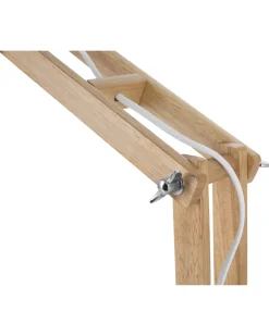 Candeeiro De Mesa Articulado Em Metal Branco E Madeira Salado