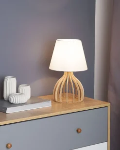 Candeeiro De Mesa Branco Em Madeira Agueda