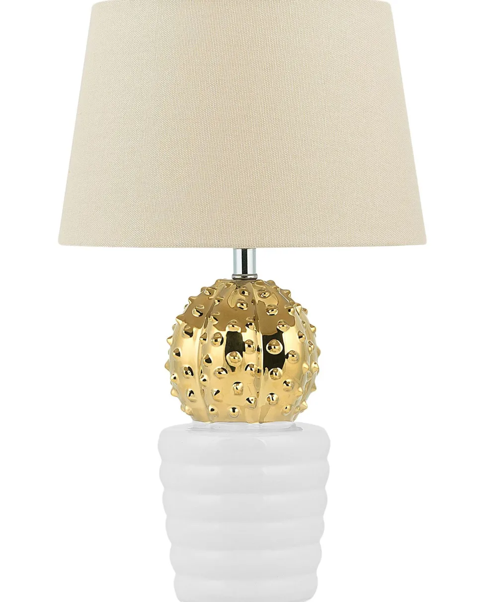 Candeeiro De Mesa Branco E Dourado Velise