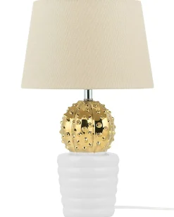 Candeeiro De Mesa Branco E Dourado Velise