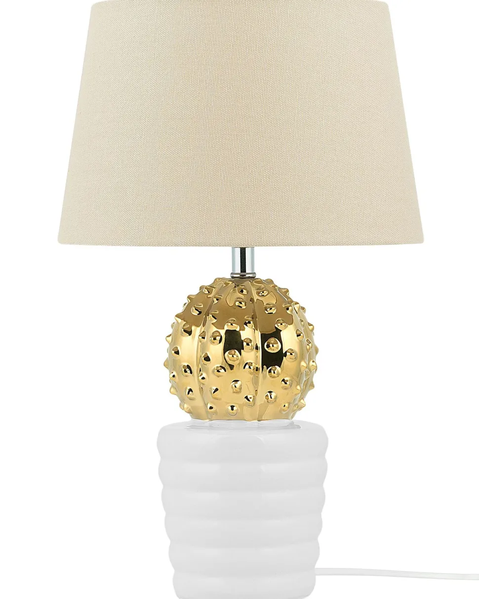 Candeeiro De Mesa Branco E Dourado Velise