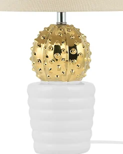 Candeeiro De Mesa Branco E Dourado Velise